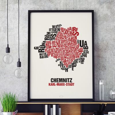 Luogo delle lettere Chemnitz Karl-Marx-Stadt - 50x70cm-stampa digitale con cornice