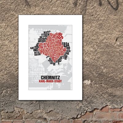 Place of letters Chemnitz Karl-Marx-Stadt Nischel in front of party saw - 30x40cm-passepartout