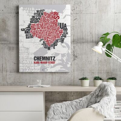Place of letters Chemnitz Karl-Marx-Stadt Nischel in front of party saw - 40x50cm-canvas-on-stretcher