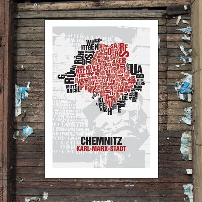 Place of letters Chemnitz Karl-Marx-Stadt Nischel in front of party saw - 50x70cm digital print