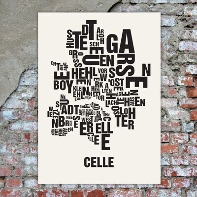 Letter place Celle black on natural white - 50x70cm-handmade-screenprint
