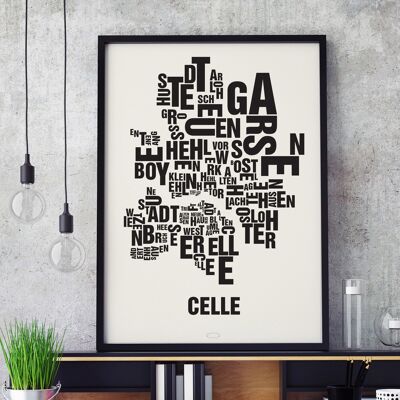 Place of the letters Celle black on natural white - 50x70cm-screen-printed-framed
