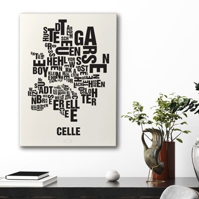 Letter place Celle black on natural white - 50x70cm-canvas-on-stretcher