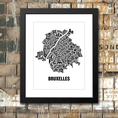 Place of letters Bruxelles Brussels black on natural white - 40x50 passepartout framed