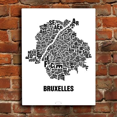 Lugar de letras Bruxelles Bruselas negro sobre blanco natural - 40x50cm-lienzo-en-camilla