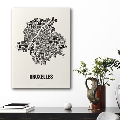 Place des lettres Bruxelles Bruxelles noir sur blanc naturel - 50x70cm-toile-sur-châssis