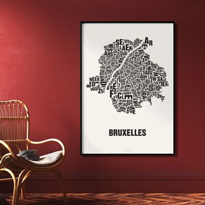 Place des lettres Bruxelles Bruxelles noir sur blanc naturel - 70x100cm-impression numérique-roulé
