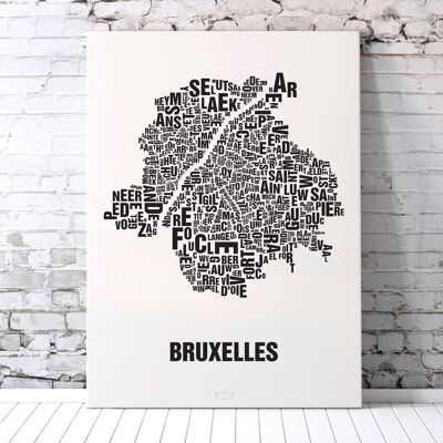 Place of letters Bruxelles Brussels black on natural white - 70x100cm-canvas-on-stretcher