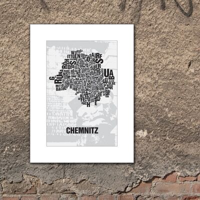 Buchstabenort Chemnitz Nischel vor Parteisäge - 30x40cm-passepartout