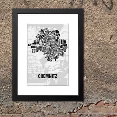 Place of letters Chemnitz Nischel in front of party saw - 30x40cm-passepartout-framed