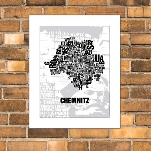 Buchstabenort Chemnitz Nischel vor Parteisäge - 40x50cm-passepartout