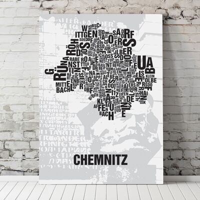 Luogo delle lettere Chemnitz Nischel davanti alla sega per feste - 70x100cm-tela-su-barella