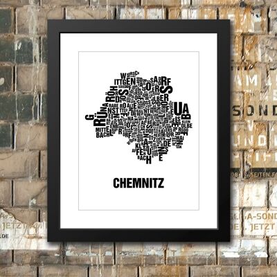 Luogo delle lettere Chemnitz nero su bianco naturale - 40x50 passepartout con cornice