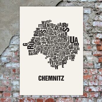 Place des lettres Chemnitz noir sur blanc naturel - 50x70cm-sérigraphie-fait main 1