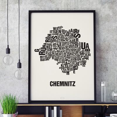 Place of letters Chemnitz black on natural white - 50x70cm-screenprint-framed