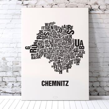 Place des lettres Chemnitz noir sur blanc naturel - 50x70cm-sérigraphie-encadré 3