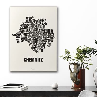 Place des lettres Chemnitz noir sur blanc naturel - 50x70cm-toile-sur-châssis