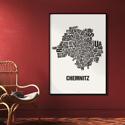 Place des lettres Chemnitz noir sur blanc naturel - 70x100cm-impression numérique-roulé