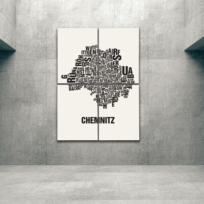 Place of letters Chemnitz black on natural white - 140x200cm-as-4-part-stretcher