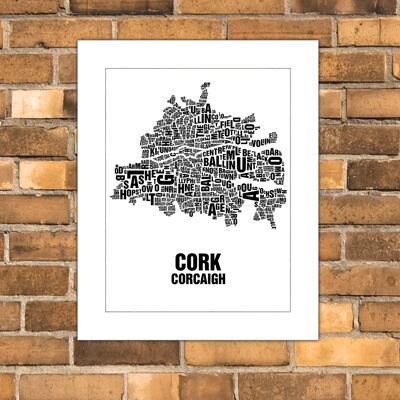 Buchstabenort Cork Corcaigh Schwarz auf Naturweiß - 40x50cm-passepartout