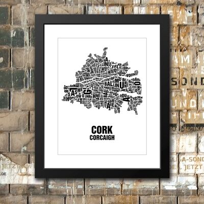 Letter location Cork Corcaigh Black on natural white - 40x50 mat framed