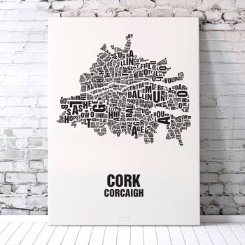 Lettre emplacement Cork Corcaigh Noir sur Blanc Naturel - 50x70cm sérigraphie faite à la main 4