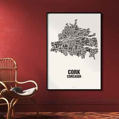 Buchstabenort Cork Corcaigh Schwarz auf Naturweiß - 70x100cm-digitaldruck-gerollt