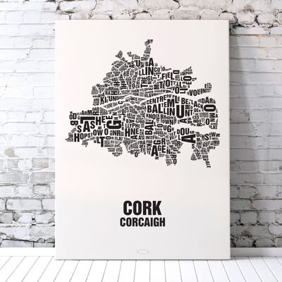 Lieu de lettres Cork Corcaigh Noir sur blanc naturel - 70x100cm-toile-sur-châssis