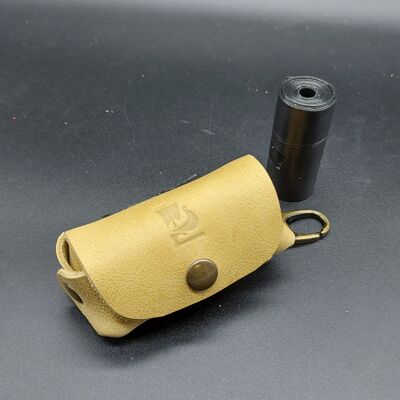 Dog bag holder handcrafted in 2mm thick natural leather. Opplav doggy(Mustard color)