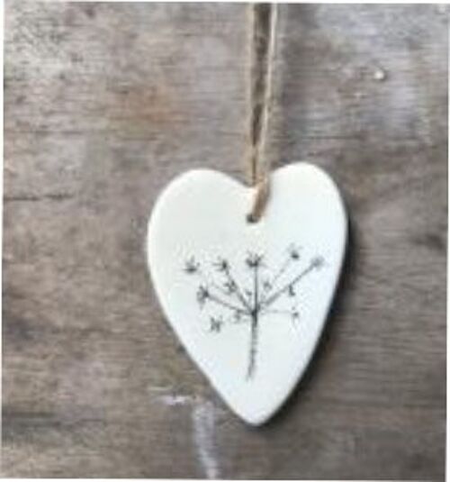 Botanical Seedhead Cow Parsley Design Hanging Heart