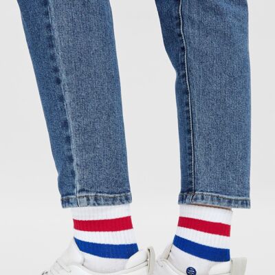 Bio Sneaker-Socken Retro - Kurze weiße Sneaker-Socken mit Sportlichen Streifen
