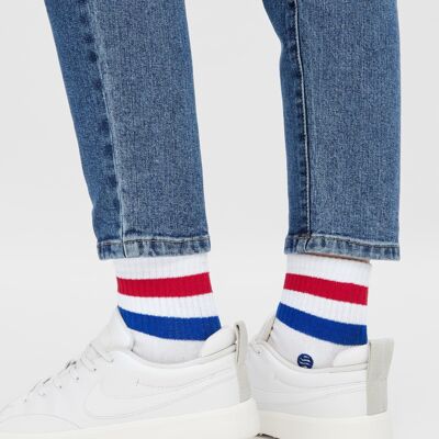 Chaussettes courtes bio rétro - Chaussettes basses blanches à rayures sportives