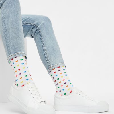 Organic socks with hearts - White socks with colorful hearts