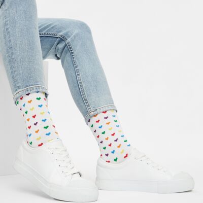 Organic socks with hearts - White socks with colorful hearts