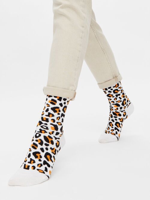 Bio-Socken mit Leopardenmuster - Weiße Socken mit Animal Print, Leopard