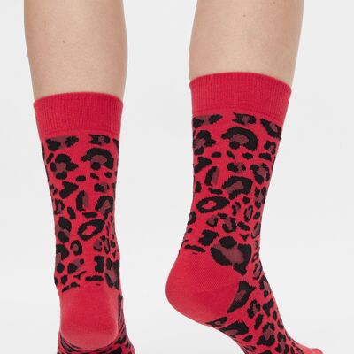 Calcetines orgánicos con estampado de leopardo - Calcetines rojos con estampado animal, leopardo