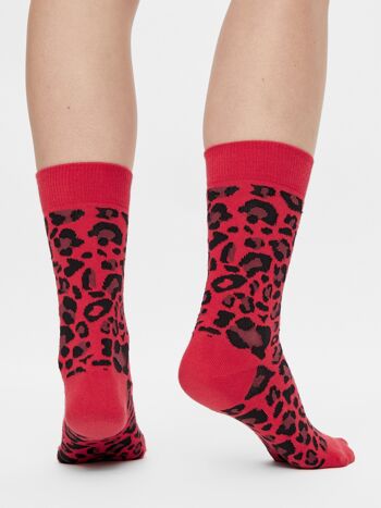 Chaussettes Bio Léopard - Chaussettes rouges à imprimé animalier, léopard 1