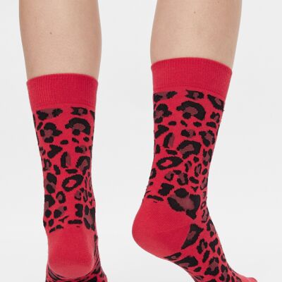 Bio-Socken mit Leopardenmuster - Rote Socken mit Animal Print, Leopard