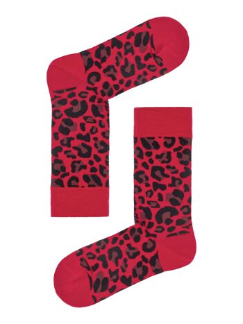 Chaussettes Bio Léopard - Chaussettes rouges à imprimé animalier, léopard 2