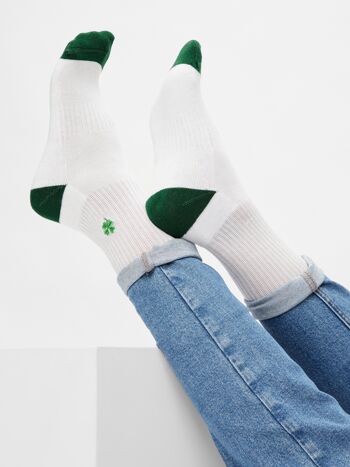 Chaussettes Bio Clover - Chaussettes de tennis blanches avec feuille de trèfle brodée, Lucky 3