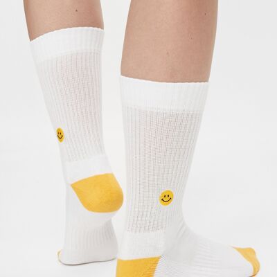 Organic Socks with Smiley - White tennis socks with embroidered smiley