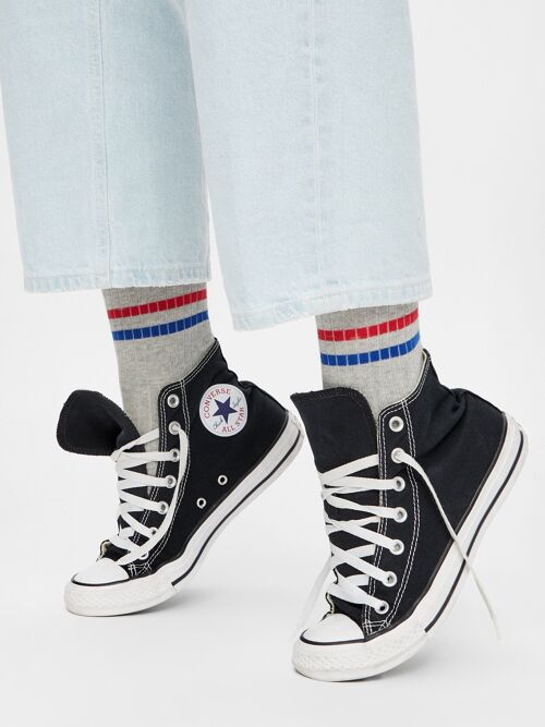 Bio-Socken Gerippt - Graue Tennissocken mit Streifen und Logo
