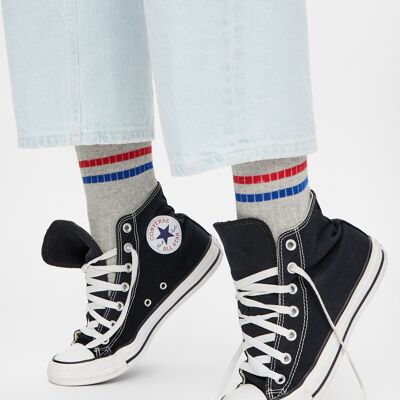 Organic Ribbed Socks - Gray tennis socks with stripes and logo