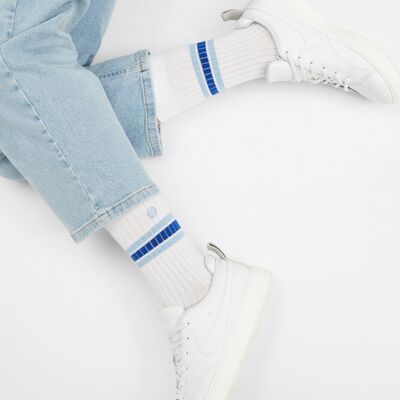 Chaussettes côtelées bio - Chaussettes de tennis blanches à rayures et logo