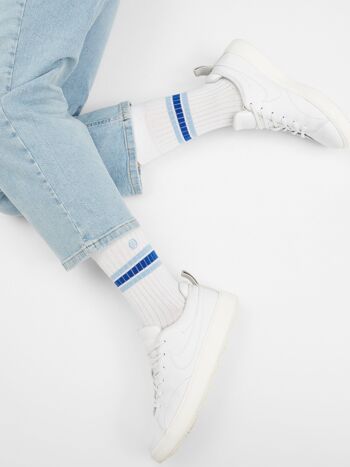 Chaussettes côtelées bio - Chaussettes de tennis blanches à rayures et logo 1