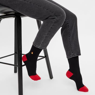 Organic Socks Fire and Flame - Black socks with embroidered flame, fire