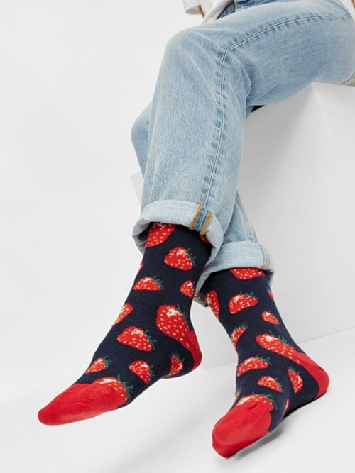 Bio-Socken mit Erdbeeren - Bunte Socken mit Erdbeermuster