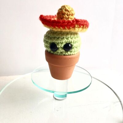 Vegan crochet cactus wearing a sombrero, ideal thank you or birthday gift and office plant
