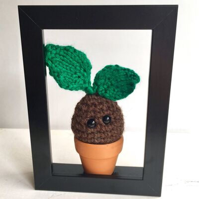 Crochet woodland plant sprite with knitted leaves, ideal gift for plant lover