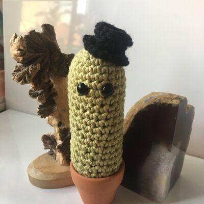 Vegan Top hat crochet cactus, arigurumi cactus pal,